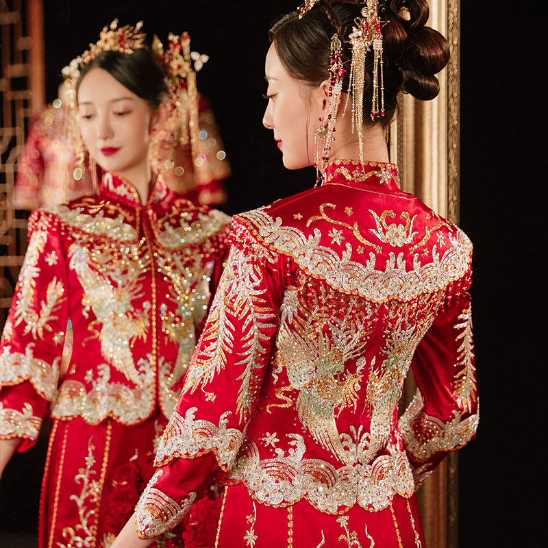 秀禾服新娘2021新款结婚中式婚纱出阁服敬酒礼服嫁衣龙凤褂女秋冬