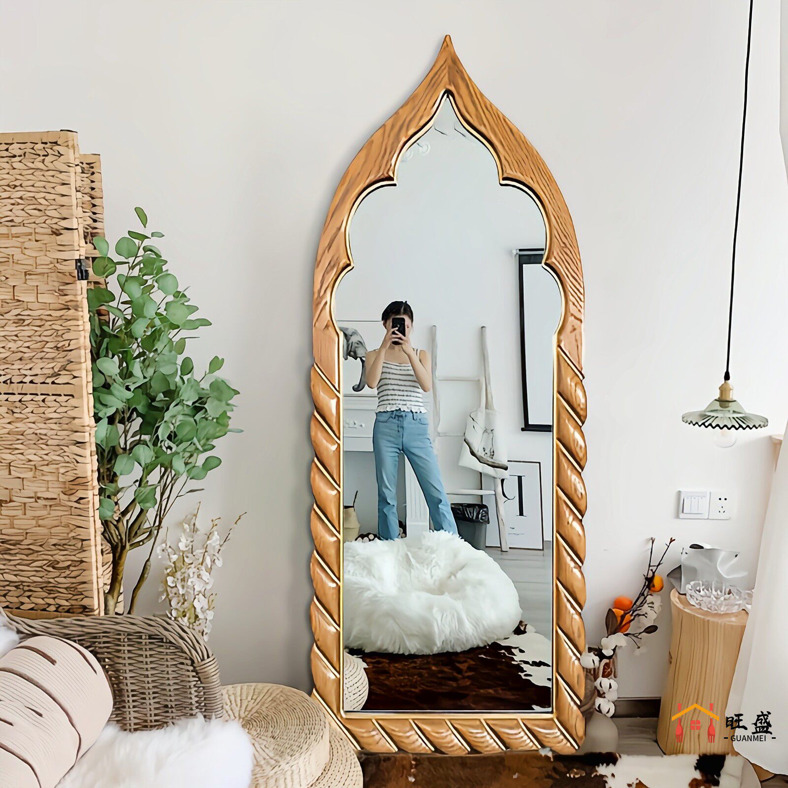法式全身镜落地镜家用卧室ins风异形轻奢壁挂玄关设计师穿衣镜子