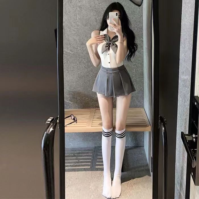 性感JK学院风露背连体衣套装cosplay辣妹制服可爱网红百褶裙无袖