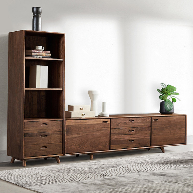 实木电视柜组合茶几北欧客厅储物家具小户型进口黑胡桃木卧室地柜