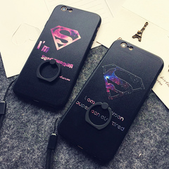 iPhone6潮牌超人手机壳苹果6plus韩国指环支架全包边带挂绳保护套