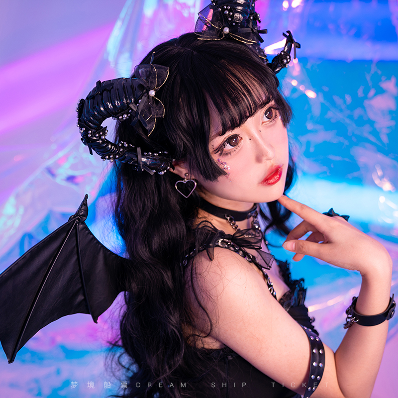 现货-恶魔摇滚配饰 恶魔羊角lolita万圣节发饰 发夹kc哥特风