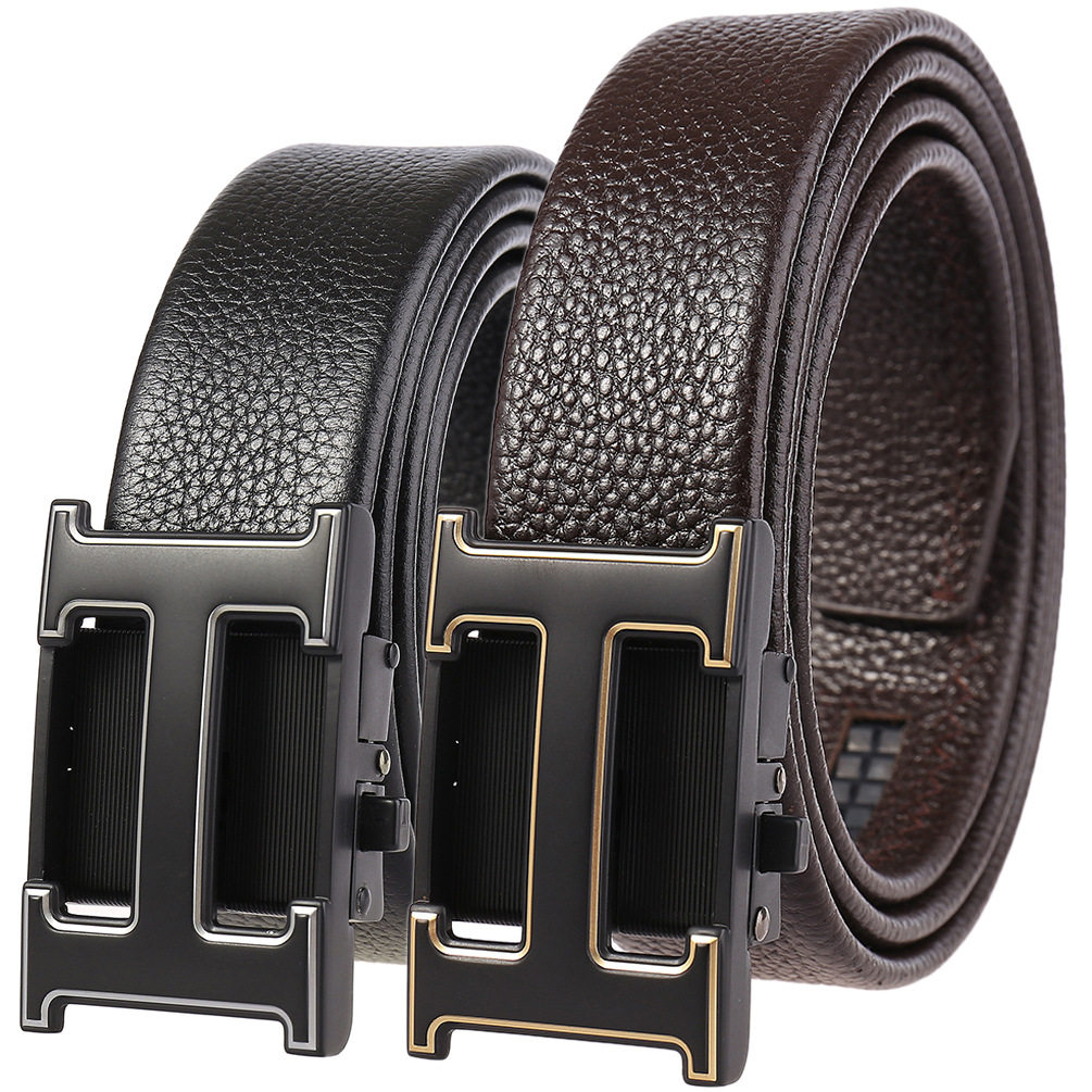 h字母头层牛皮自动扣皮带男士牛皮腰带zx36-561878-5
