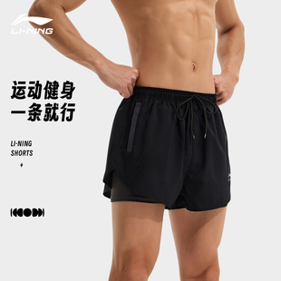 李宁运动短裤男夏季带内衬马拉松跑步训练篮球美式三分裤速干健身