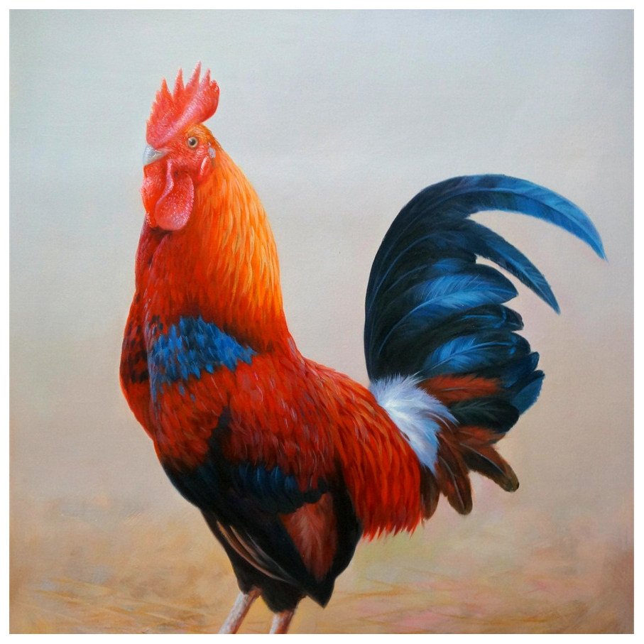 温俊林《大雄鸡》 布面油画