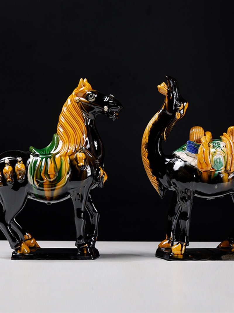 唐三彩马摆件洛阳艺术品中国风礼品陶瓷大马中式客厅玄关瓷器装饰
