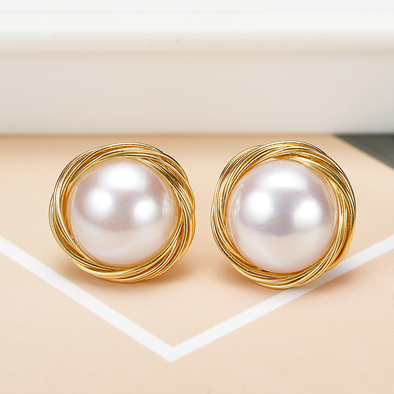 雨珠宝天然淡水珍珠耳钉简约时尚耳坠555mm近正圆s925纯银