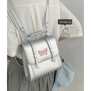 小众银色蝴蝶双肩包包女夏2024新款潮时尚学生背包百搭手提旅行包