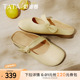 TATA他她奶油卷半拖鞋女平底包头拖鞋女羊皮穆勒鞋夏新款YDT05BH5