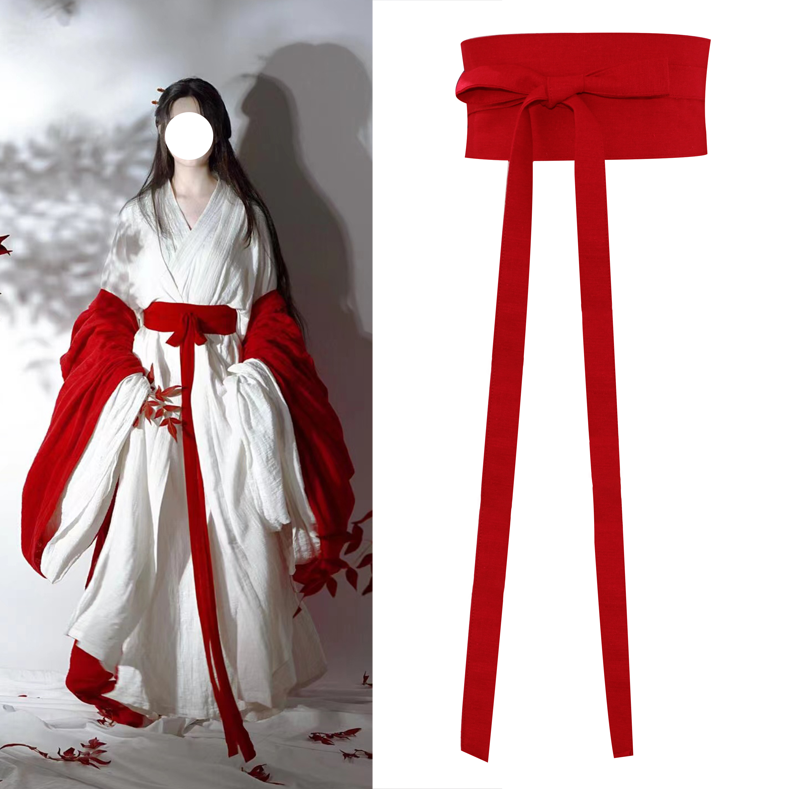 3米多超长古风棉麻腰带纯色红色超长汉服腰带束腰绑带系带蝴蝶结