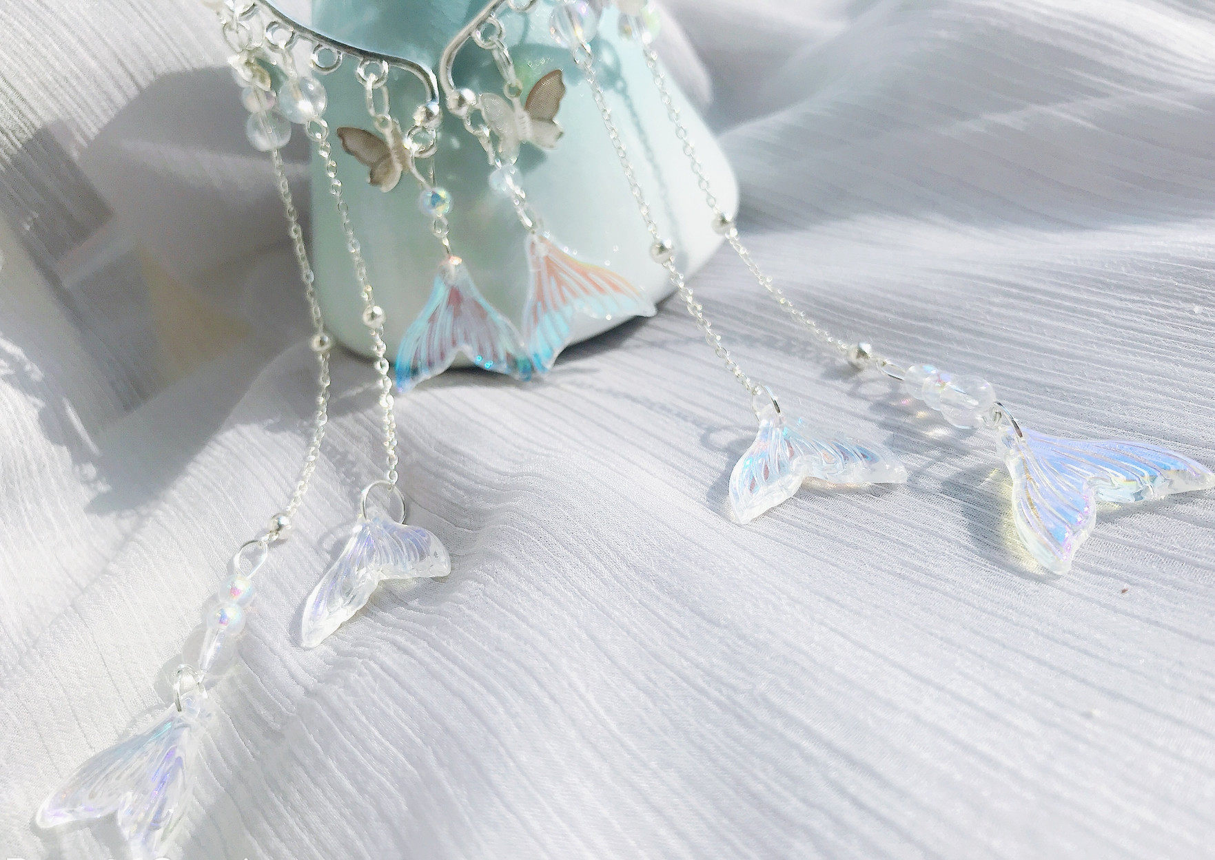 人鱼姬古风汉服耳挂超仙手工长款复古流苏耳环女无耳洞包邮