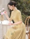 欧根纱旗袍连衣裙2023年新款黄色中国风气质显瘦年轻款绣花奥黛裙