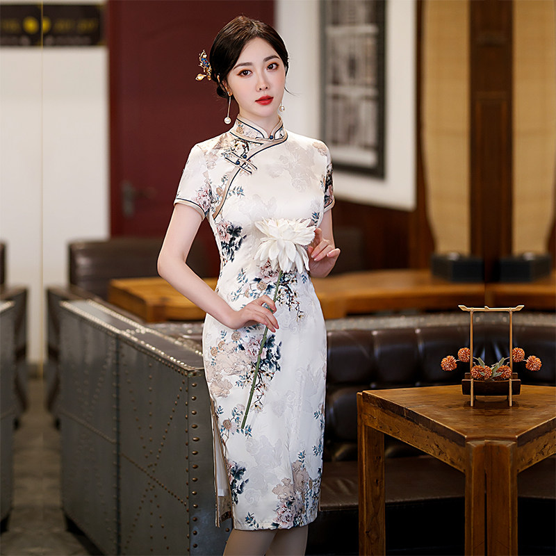 水墨旗袍2022年新款简单大方复古素雅春秋改良小个子中国风妈妈