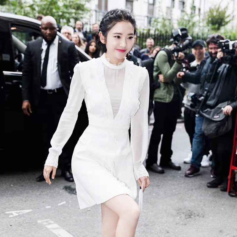 生日晚宴聚会主持人晚礼服韩国新品女装白色礼服荷叶边长袖连衣裙在类目 女装/女士精品, 婚纱/旗袍/礼服, 礼服/晚装中 - 来自Buy2taobao.com提供专业的淘宝代购服务
