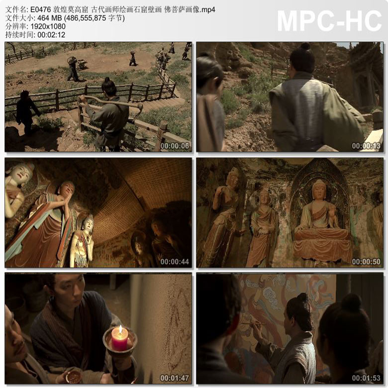 敦煌莫高窟 古代画师绘画石窟壁画 佛菩萨画像 实拍视频素材