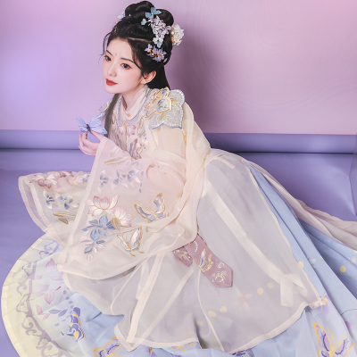 流烟昔泠采香原创明制立领纱衫下裙云飘带古装汉服