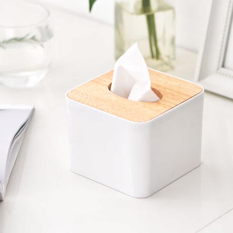 简约圆桶纸巾盒 创意餐巾纸抽盒 卷筒纸抽纸盒圆形实木盖子纸巾盒_不