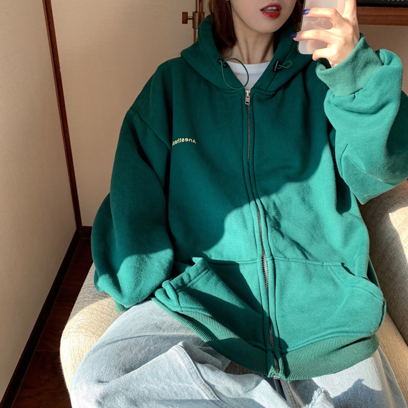 ulzzang卫衣女新款连帽开衫拉链bf慵懒宽松学生炸街外套上衣服潮