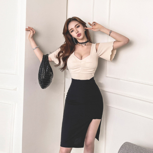 2022 Korean spring bare shoulder sexy celebrity spring slim stitched waist closing dress women