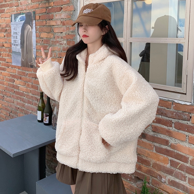 冬季款立领羊羔毛绒外套女加厚秋冬小个子短款韩风chic小众上衣服