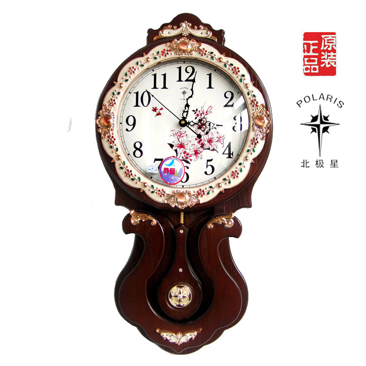 北极星欧式创意挂钟现代简约时尚客厅壁挂钟木制静音扫秒机芯钟表