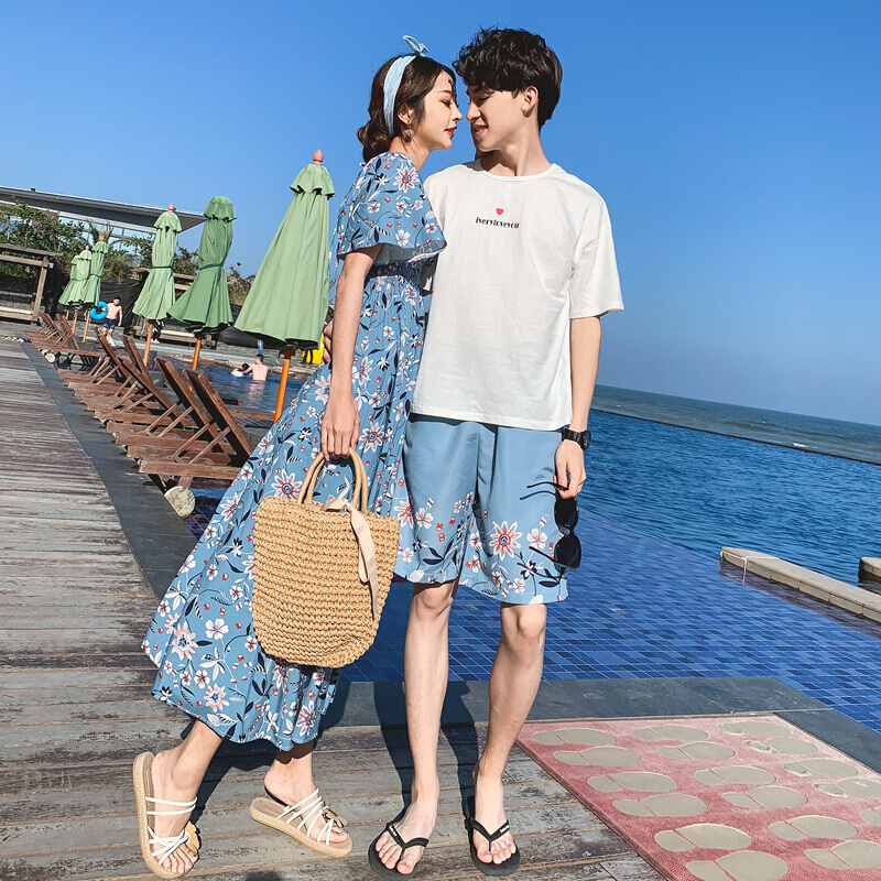 Couple T-shirt Short sleeved Summer wear Beach Vacation wind Couples dress skirt T-shirt shorts suit Seaside on vacation Travel?in the Women's clothing/Boutique , T-shirt category - from Buy2taobao.com to provide professional Taobao agent buy service