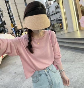 现！韩国东大门正品女装 夏季薄款微微透冰丝材质舒适凉快防晒T恤
