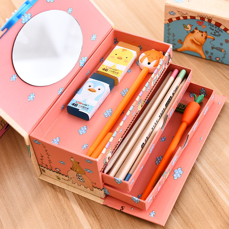 儿童密码有带锁的文具三层小学生铅笔盒白雪公主女孩女童用可爱和 - p