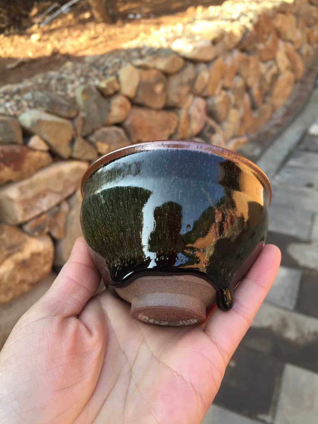 柳溪堂龙窑柴烧建盏水吉手工拉胚铁胎柳绿豪冰裂原矿釉茶具主人杯