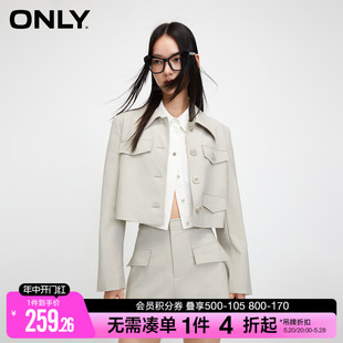 ONLY春季时尚通勤直筒短款翻领西服外套女|123308007