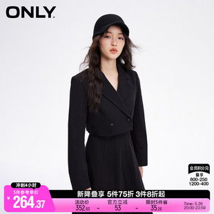 ONLY2024夏季新款时尚简约翻领直筒短款西装牛仔外套女|124155001