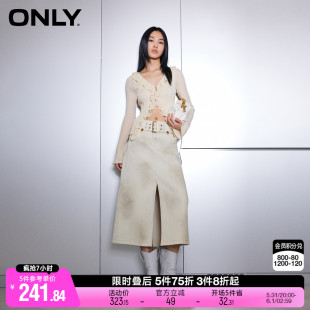 ONLY2024夏季新款设计感开叉中长款高腰牛仔半身裙女|124137026