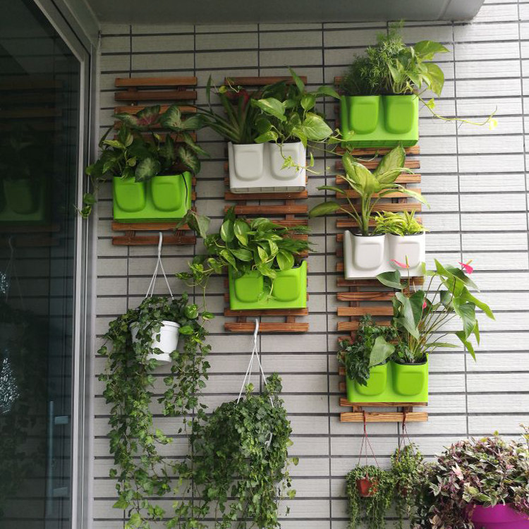 包邮 爬藤架防腐木花架壁挂式阳台客厅装饰挂墙植物实木悬挂式花盆