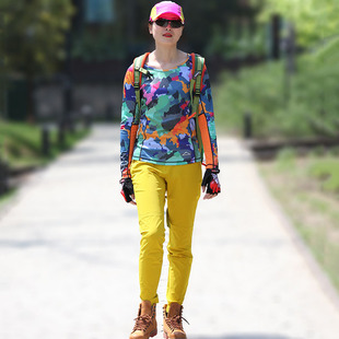 户外运动套装女春秋速干衣裤防晒薄款迷彩长袖徒步长裤子登山服装