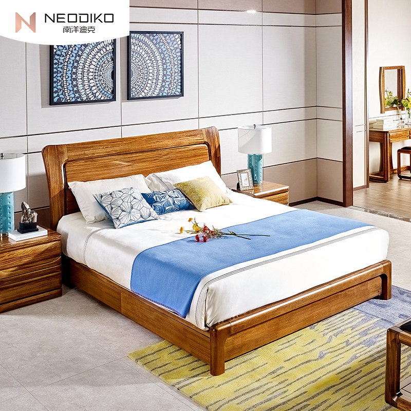 南洋迪克乌金至品现代简约高箱实木简易主卧双人床1米8卧室家具