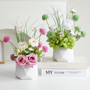 假花仿真花摆设客厅装饰室内餐桌摆花盆栽带陶瓷花瓶塑料花艺摆件