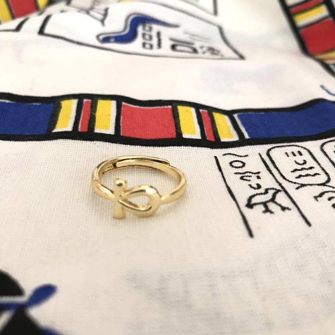 埃及安卡 戒指 纯银镀18k金 纯银镀白金 纯银 活口 生命钥匙