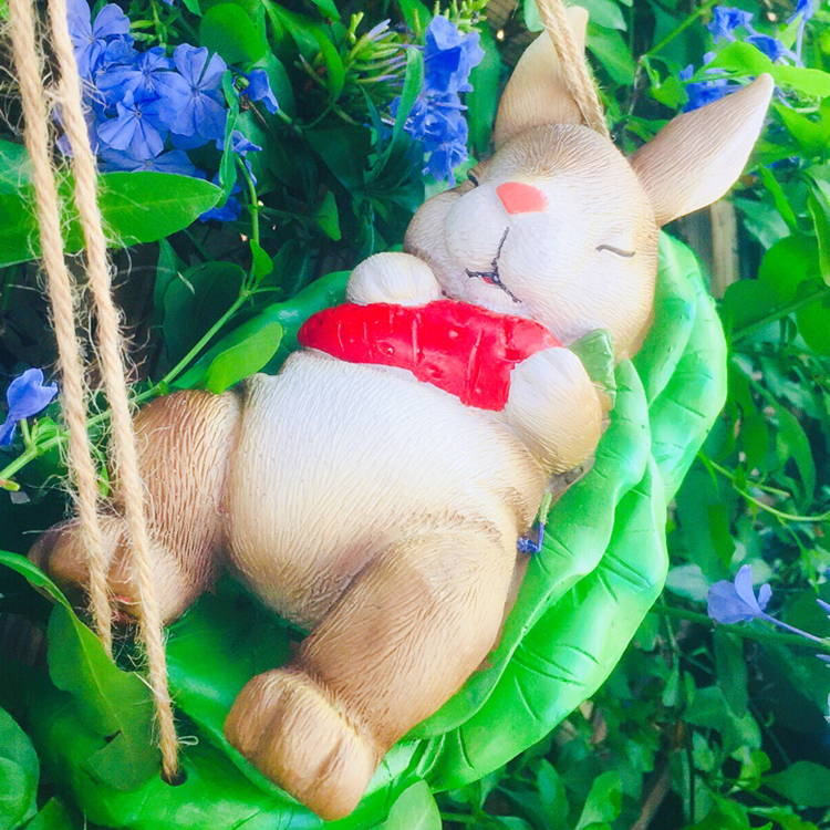 兔子荡秋千田园花园艺庭院别墅考拉树上墙挂吊饰户外仿真动物摆件