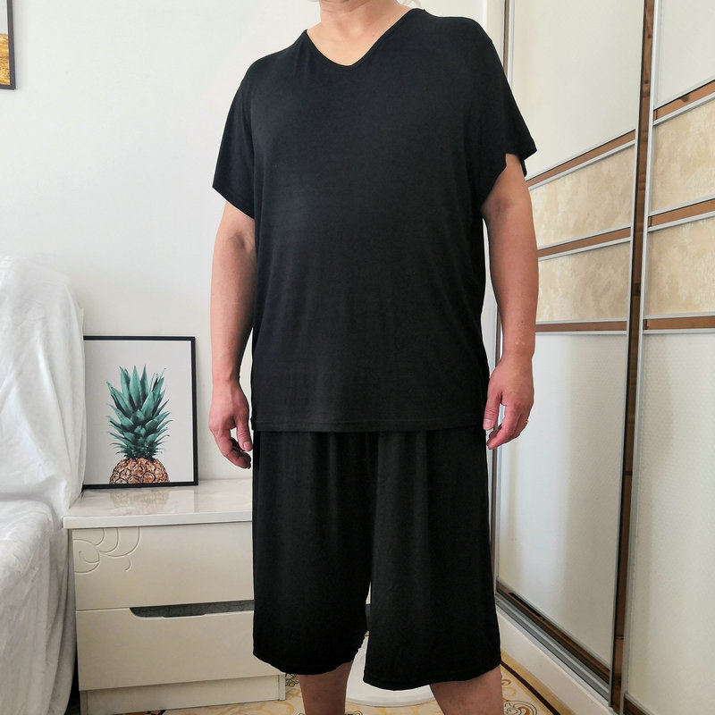 加肥大码超肥款男士短袖短裤睡衣莫代尔棉宽松家居服350斤可外穿