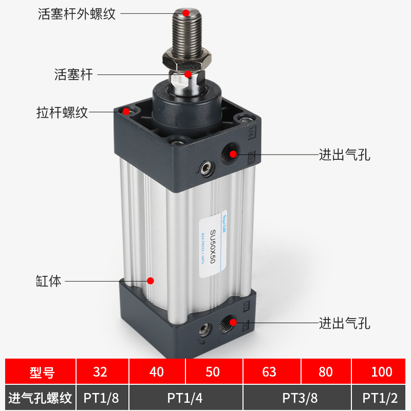 定制大推力拉杆标准气缸SU63-25/75/150/200/300/400/500x800*100