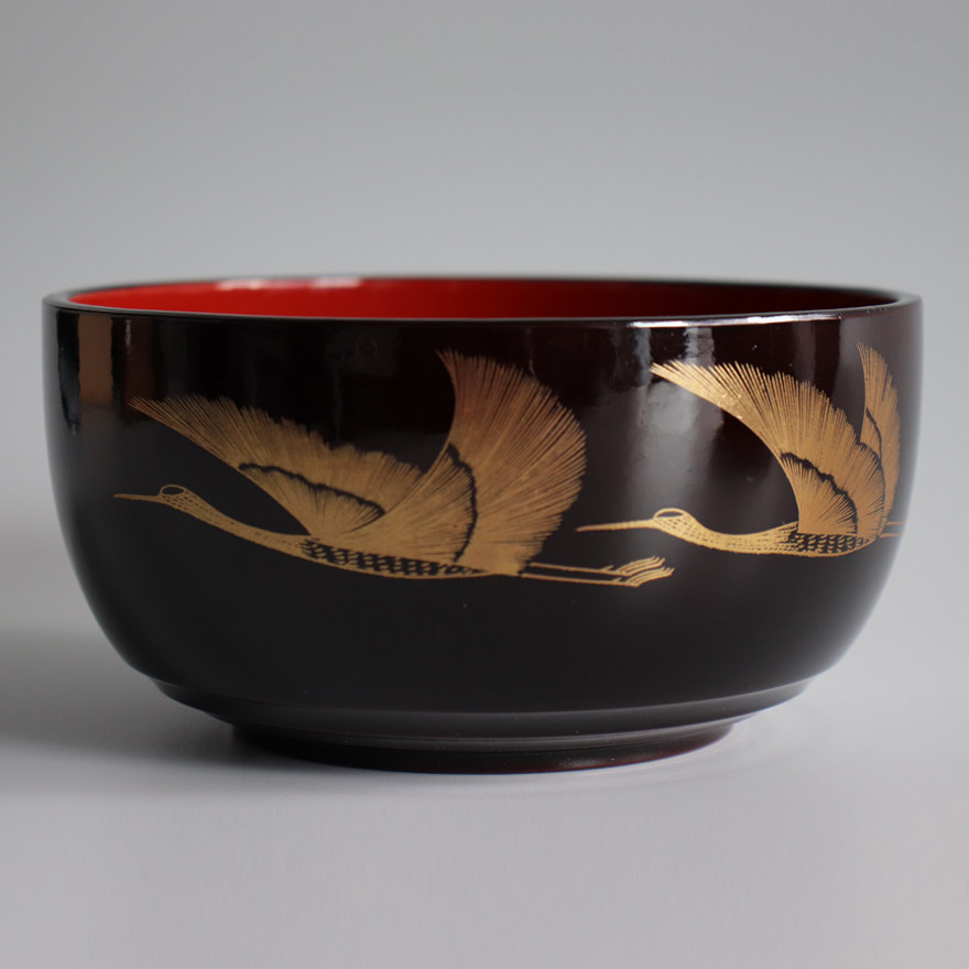 【无保留】大漆描金仙鹤碗一套 日本回流精品食器