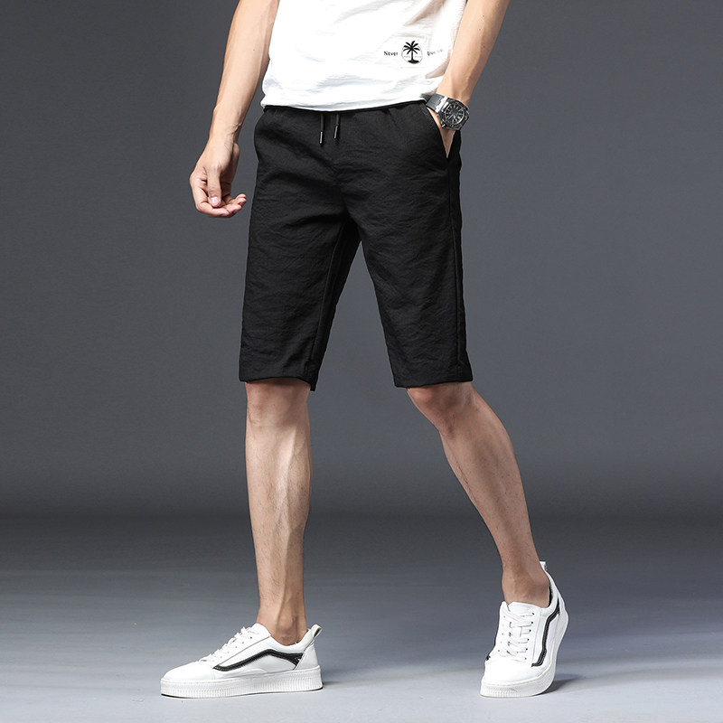 休闲中裤男五分裤男夏季薄款冰丝裤子男修身运动短裤马裤泡泡ins
