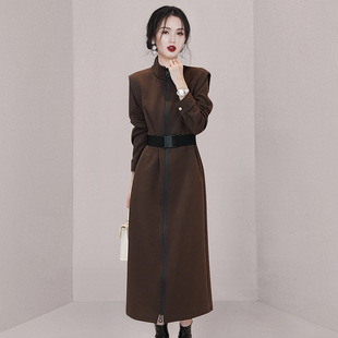 韩版洋气黑色连衣裙女2023秋季新款时尚宽松减龄气质收腰拉链裙子