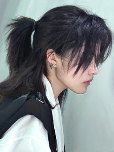 武士头假发男生狼尾鲻鱼头整顶帅气动漫蓬松黑色男士短发全头套式