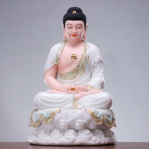秦歌释迦牟尼佛佛像供奉汉白玉释迦佛阿弥陀佛三宝如来佛供佛摆件
