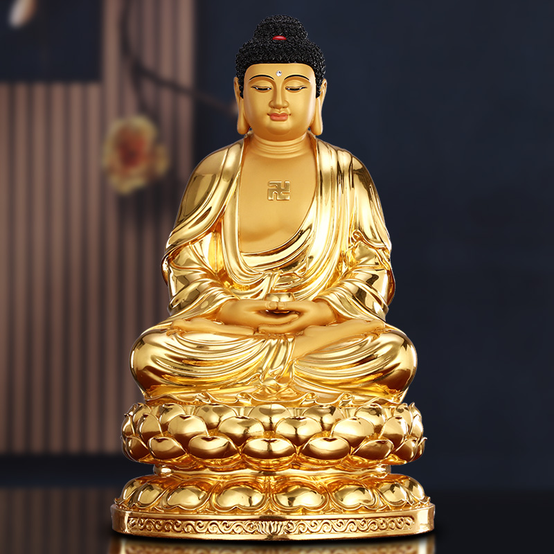 大全—秦歌纯铜贴金释迦牟尼佛像三宝佛神像如来佛祖铜像家用供奉摆件