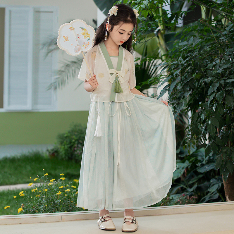 女童夏季汉服三件套装中国风儿童裙子唐装公主裙民族汉服古装儿童