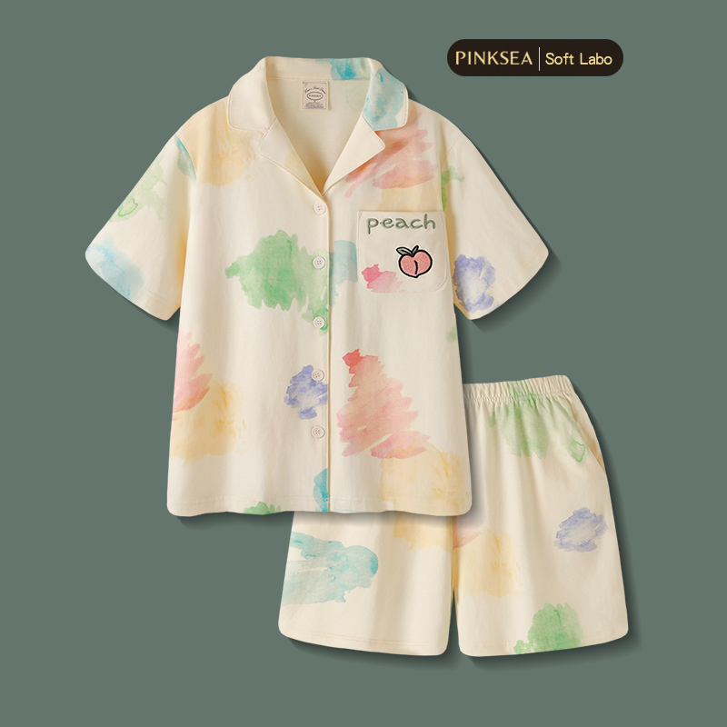 Pinksea2024新款睡衣女夏季薄款纯棉短袖短裤套装可外穿家居服