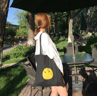 chanel哪款包實用 KOGIRL韓國實拍夏季超大容量實用笑臉印花單肩帆佈包 chanel哪款包好