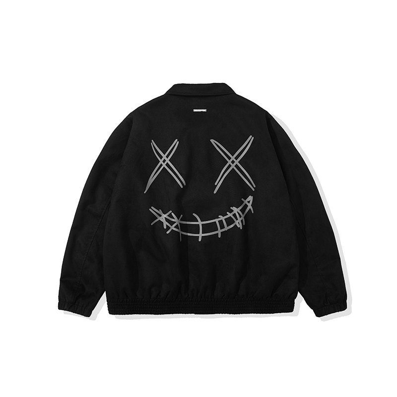 rickyisclownric初代撕裂笑脸麂皮绒外套男国潮牌夹克宽松情侣装